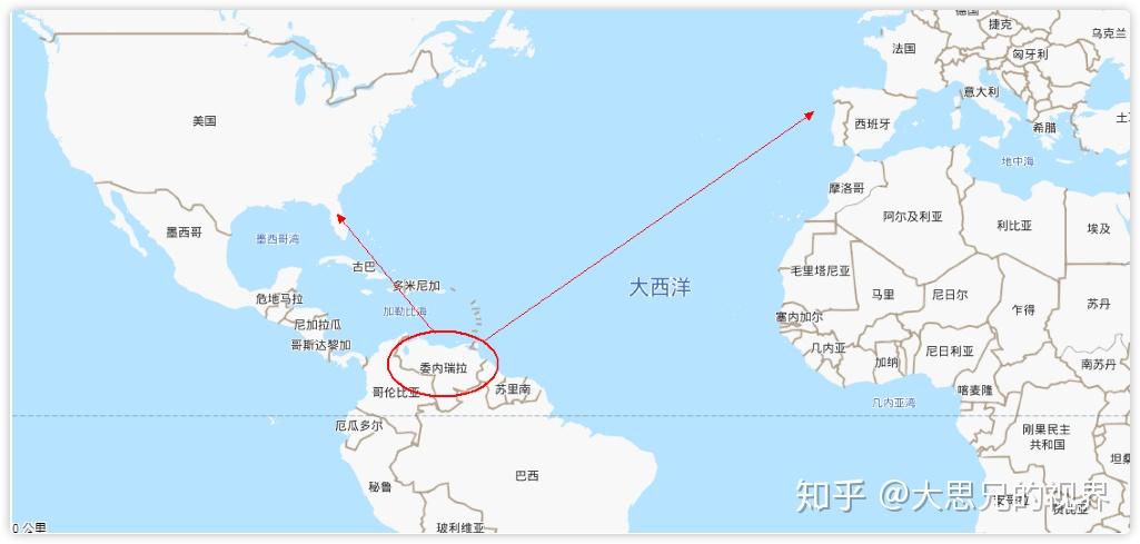 委内瑞拉位于南美洲,地理位置如下图所示.