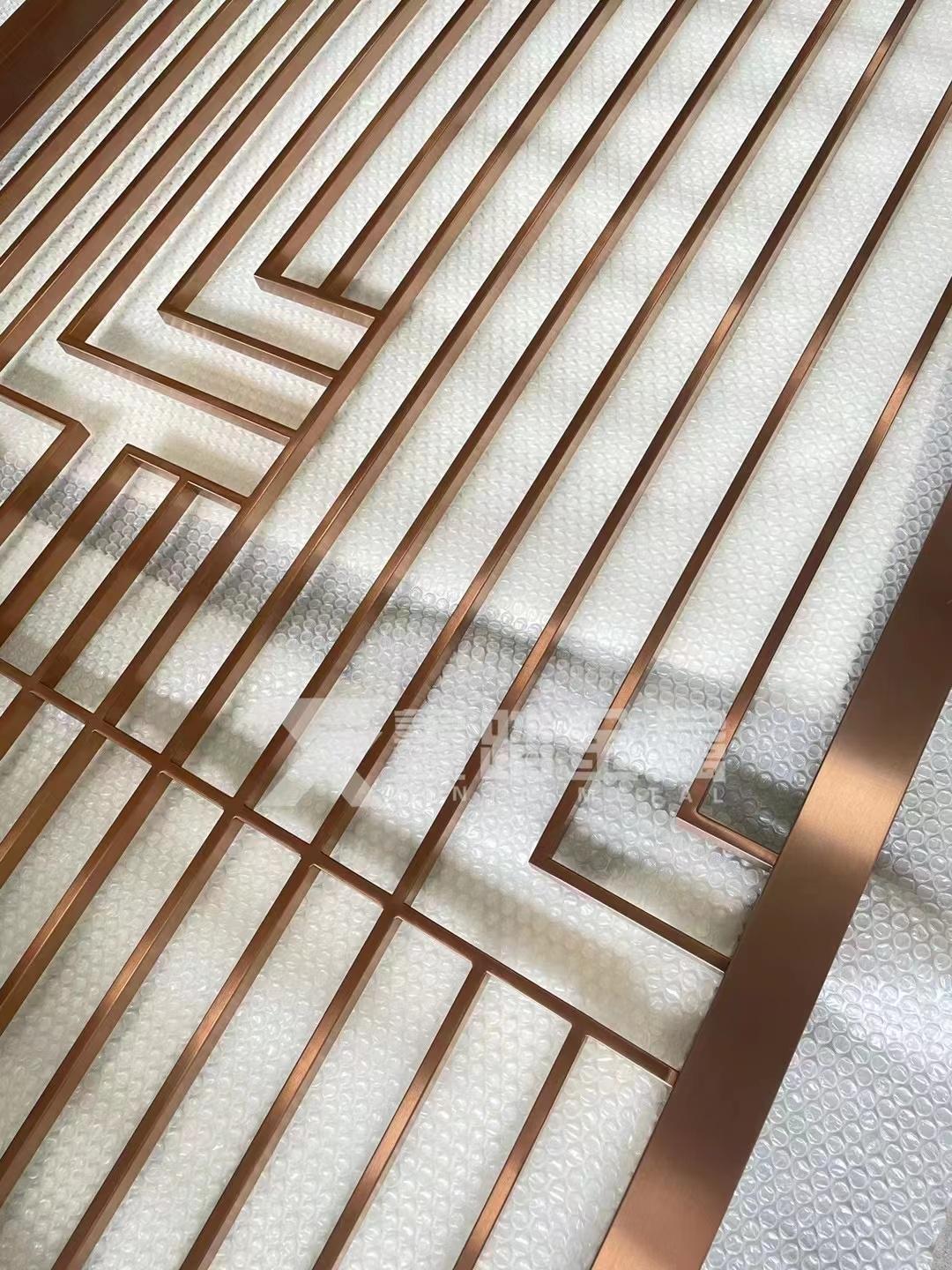 拉丝玫瑰金无指纹不锈钢屏风现代简约屏风隔断