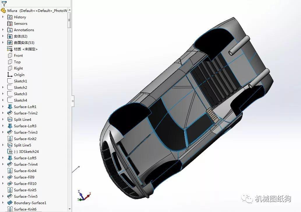 汽車轎車蘭博基尼miura跑車外殼3d圖紙solidwork設計附stepigs