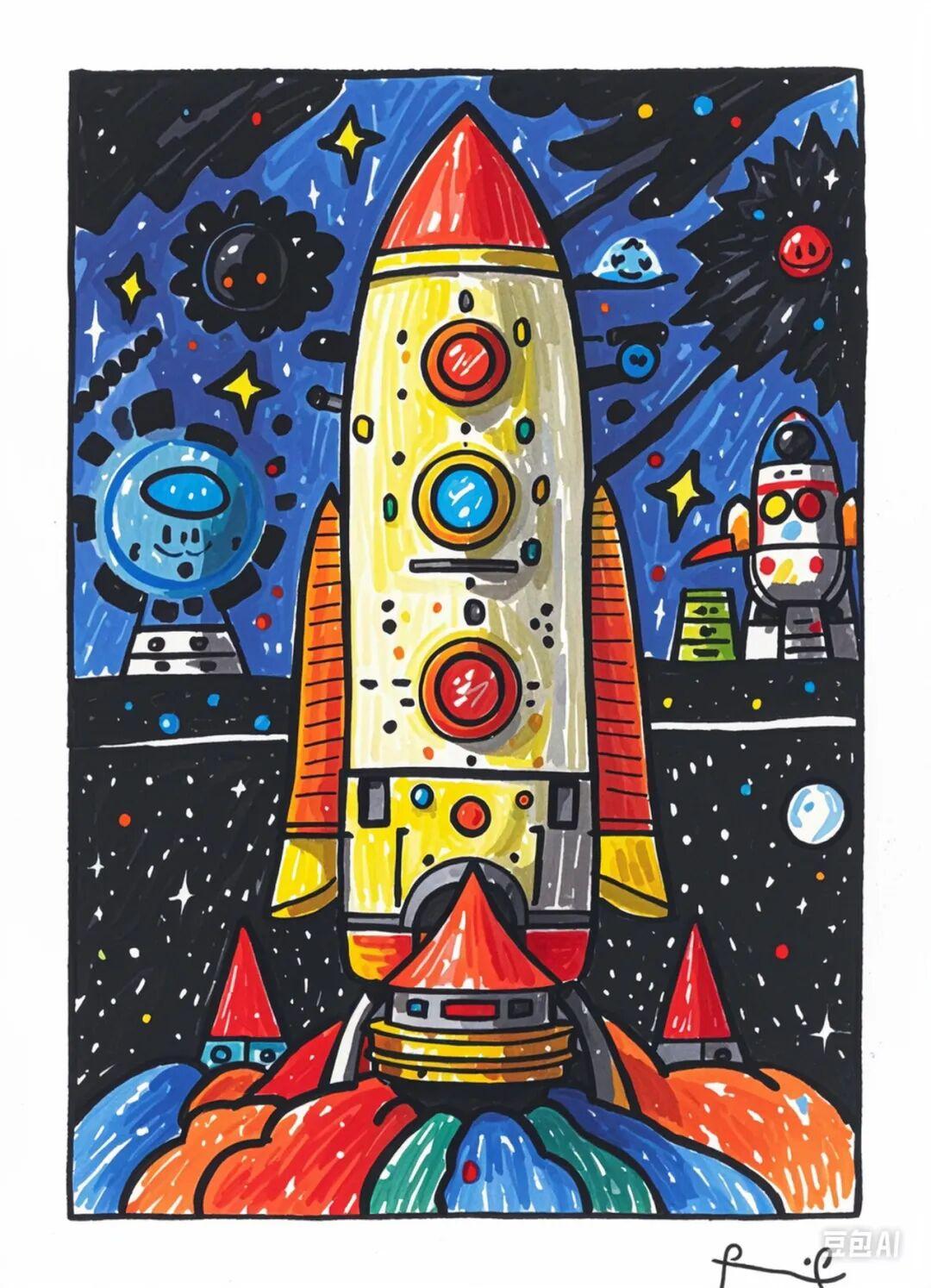 51张火箭发射创想绘画 绘祖国 绘未来 科幻 科技 参赛作品 儿童创意