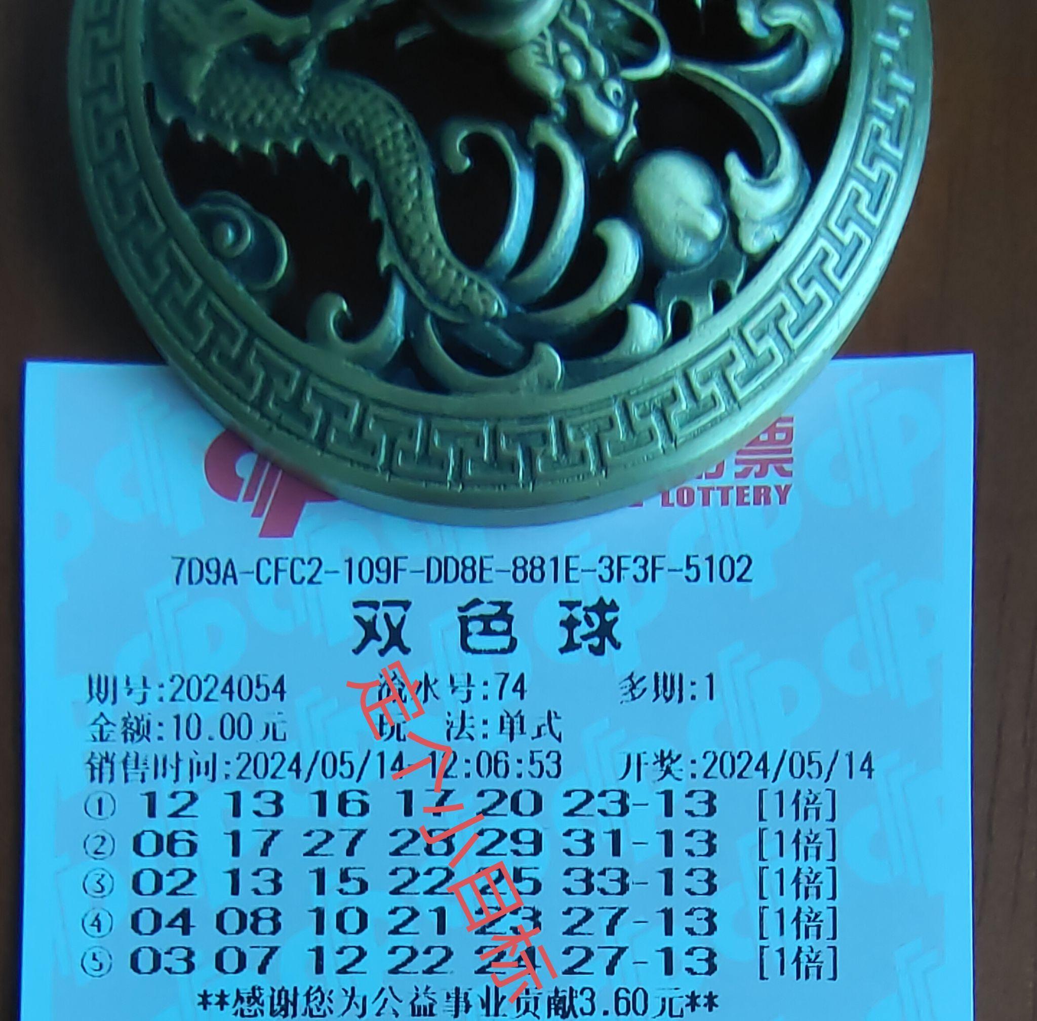 双色球24054期实票