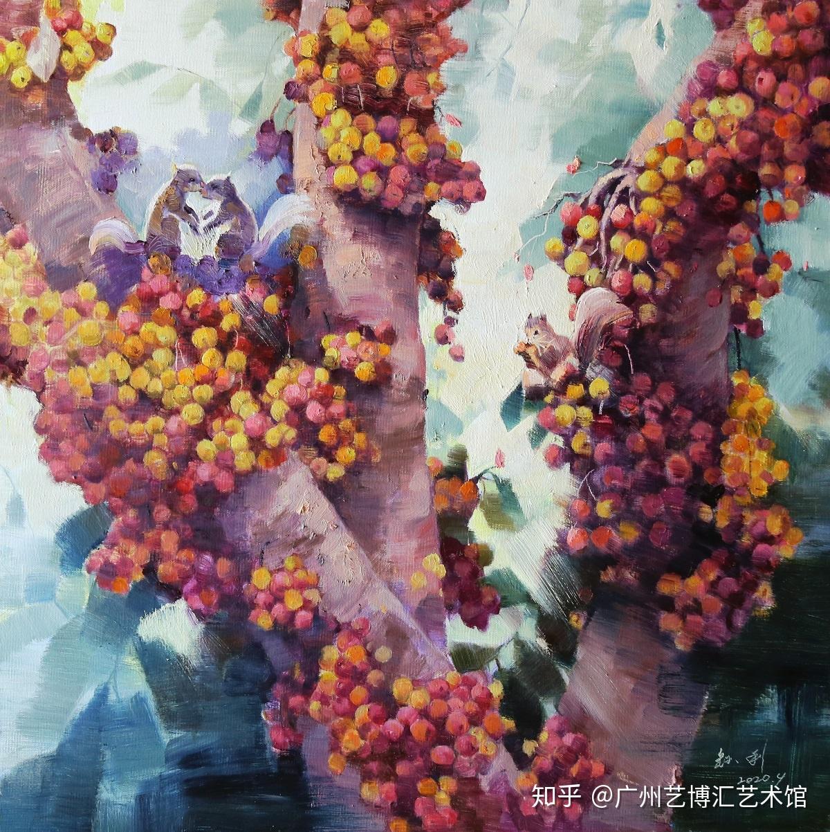 《陽光蜜果》(油畫) 80x80cm 2020年《富貴鳥》(油畫) 60x60cm 2020年