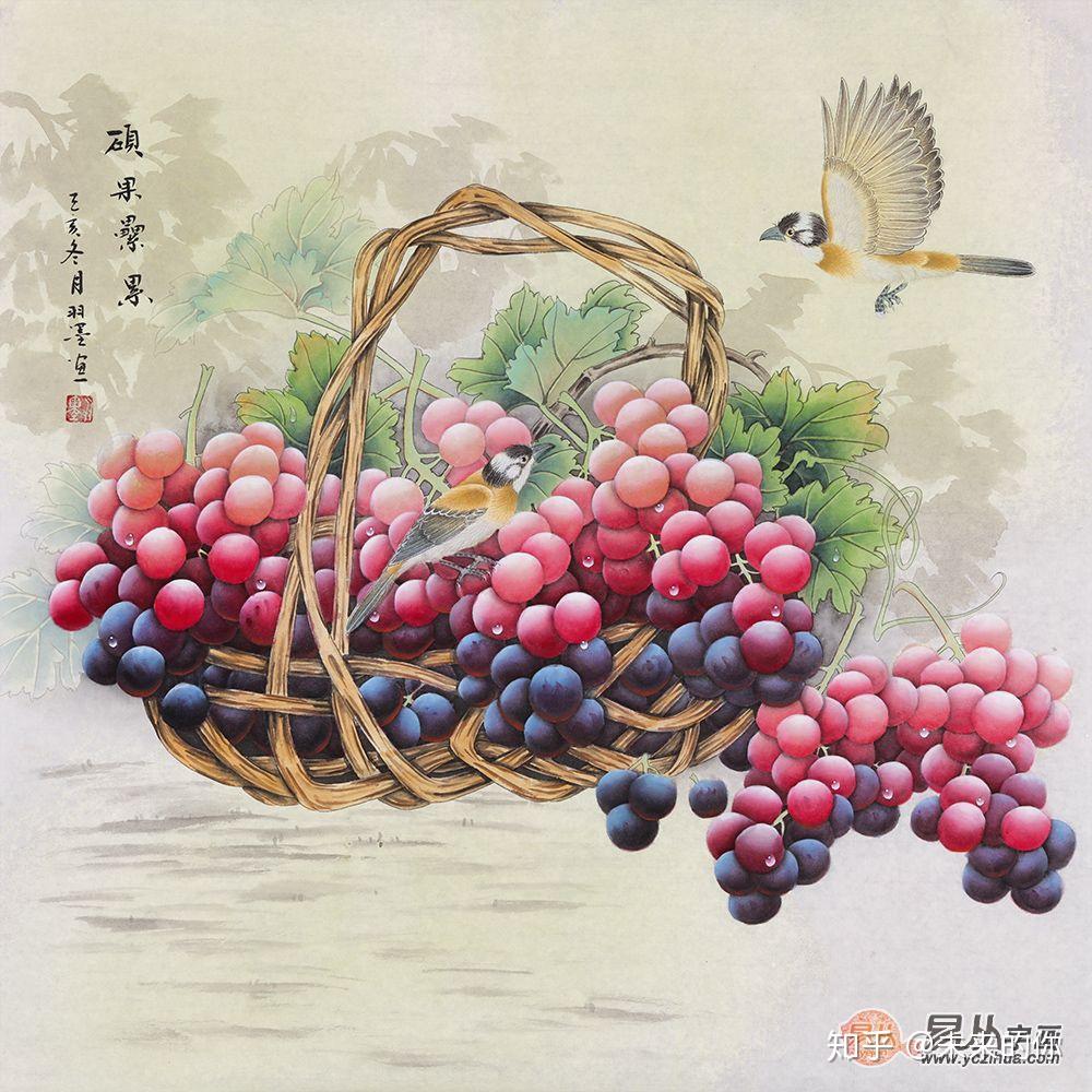 葡萄　桃　油彩画肉筆　静物画　作者時代不明 画家羽墨硕果累累葡萄画欣赏，真想摘一颗尝尝！_北京