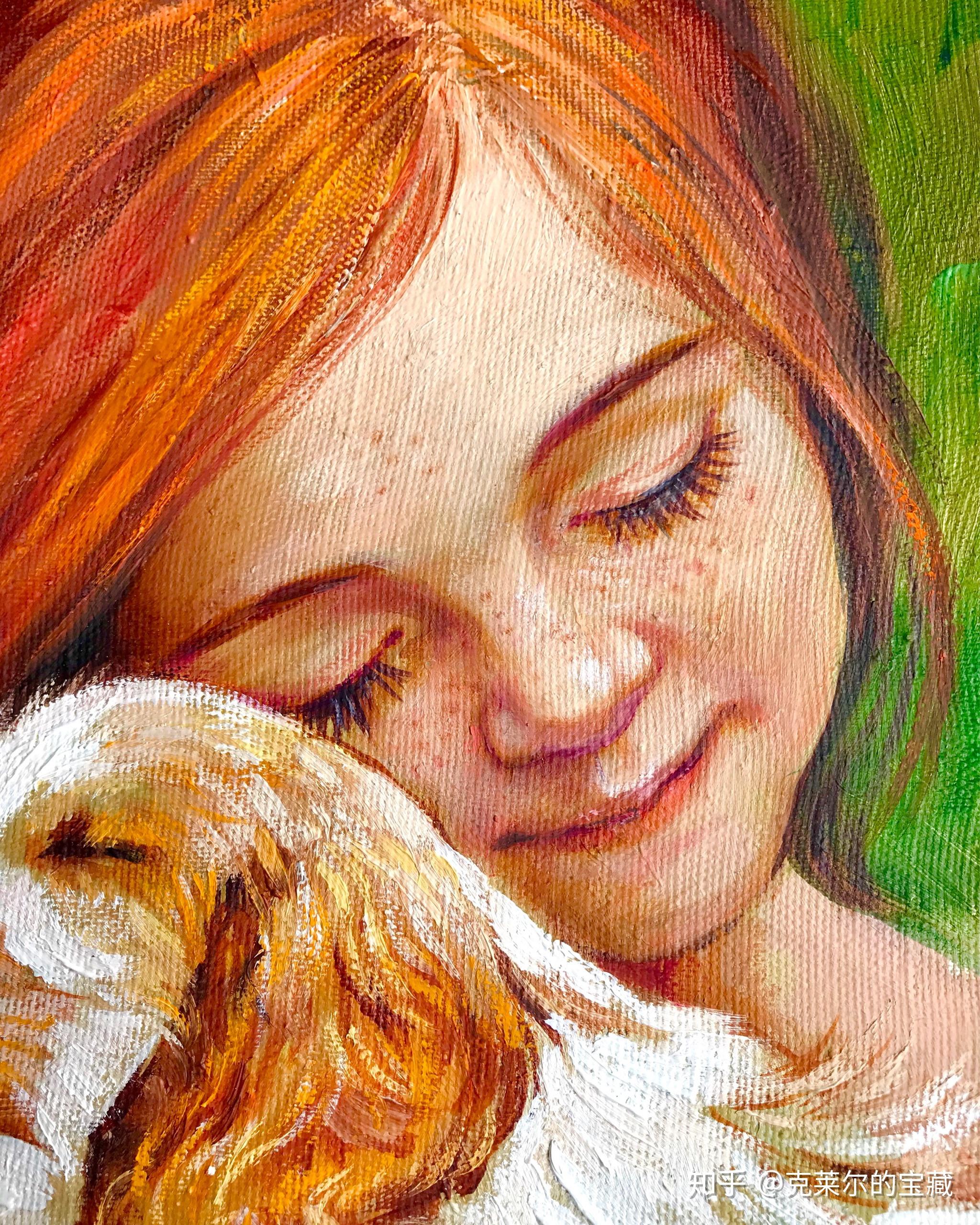 亚麻布油画,画面净尺寸约20*30厘米,甜蜜可爱的小幅绘作.