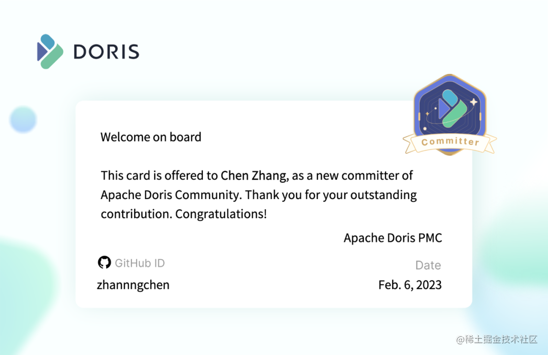 恭喜！ SelectDB 五位开发者成为 Apache Doris 新晋 PMC 成员和 Committer！ - 知乎