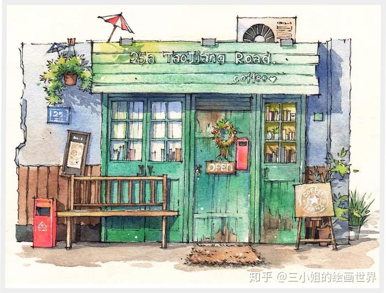 新手小白必须收集的水彩插画素材:日式建筑商铺