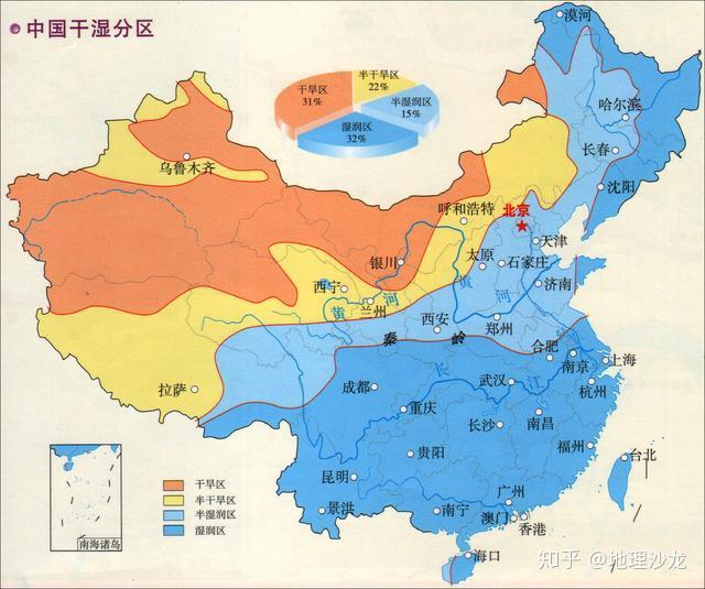 我国的干湿地区划分,从东南沿海到西北内陆,从湿润区变到干旱区