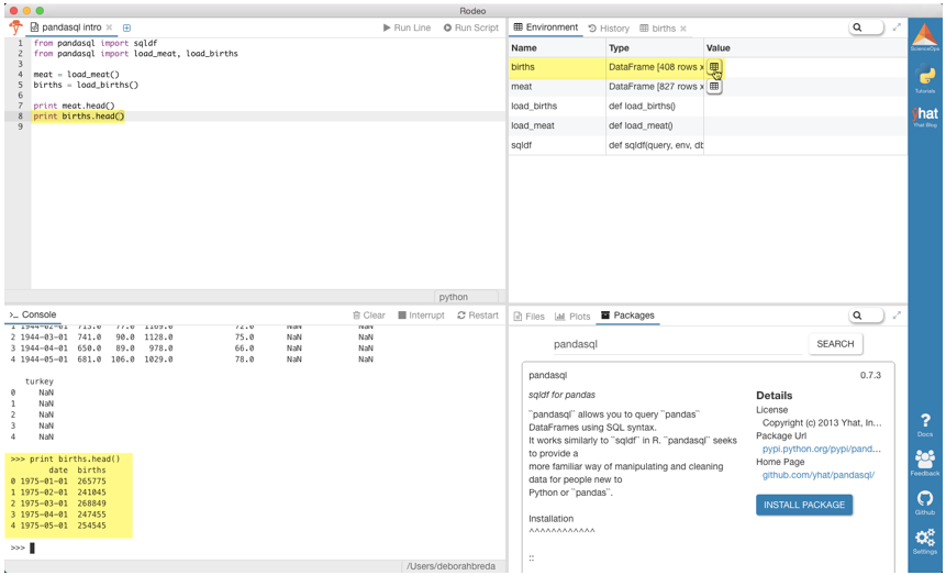 Pandasql python sql 