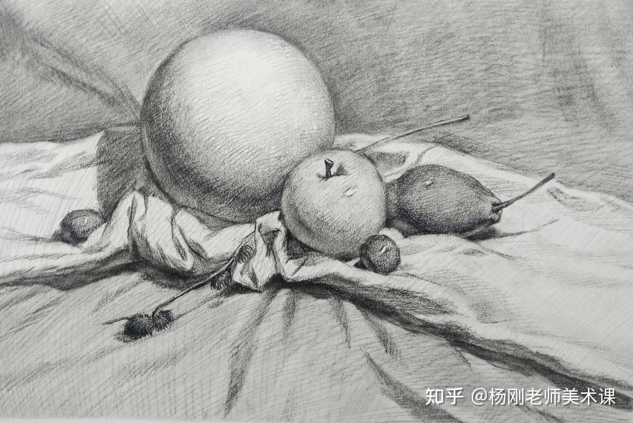 素描静物组合几何体球体与水果步骤