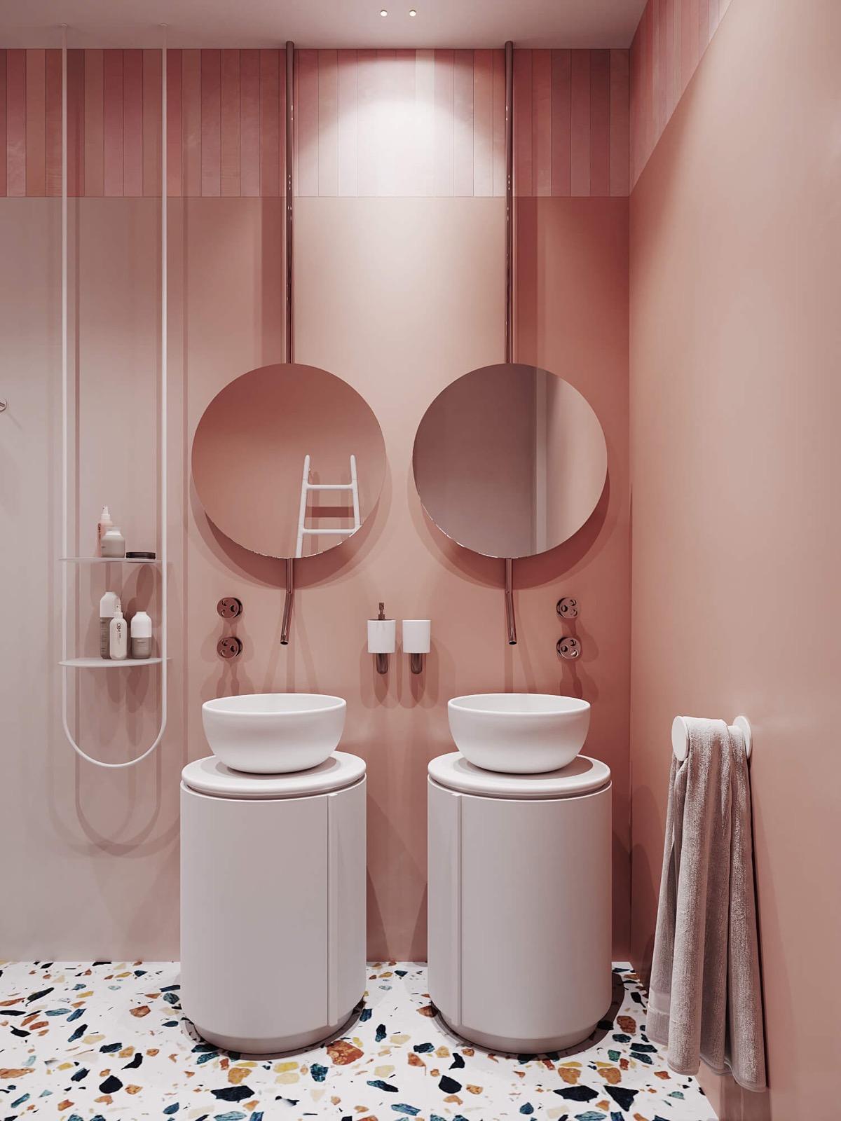 装修设计案例：粉色系的卫浴空间，别样的家居美学！