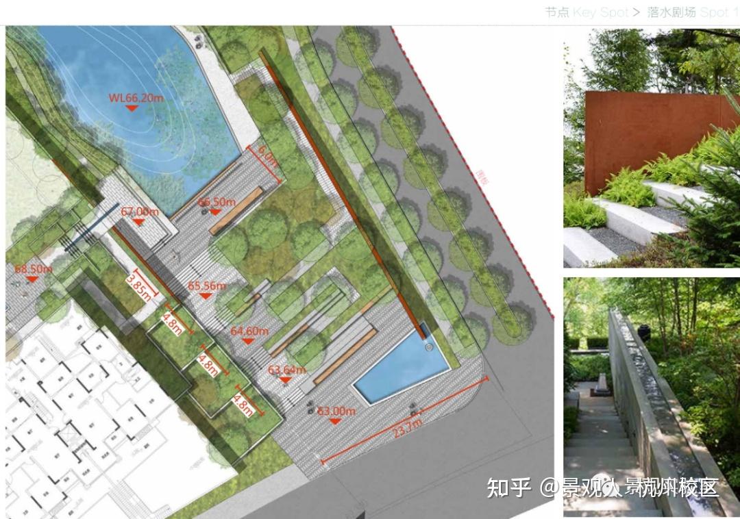 具有天然的引水條件,結合場地內部地形的匯水分析,可以營造跌水景觀等