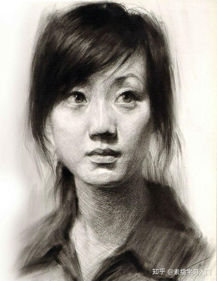 素描教程青年女子正面素描头像步骤详细图