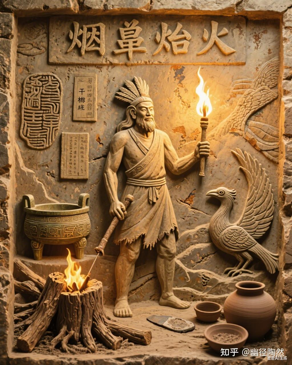100个历史典故讲述中华五千年故事4:燧人氏钻木取火(AI生图) - 知乎