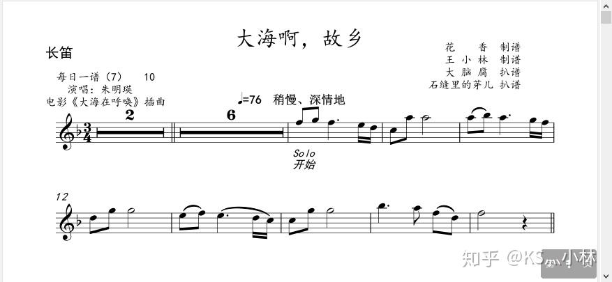 大海啊故鄉小提琴大提琴單簧管長笛薩克斯小號長號圓號獨奏譜伴奏音頻