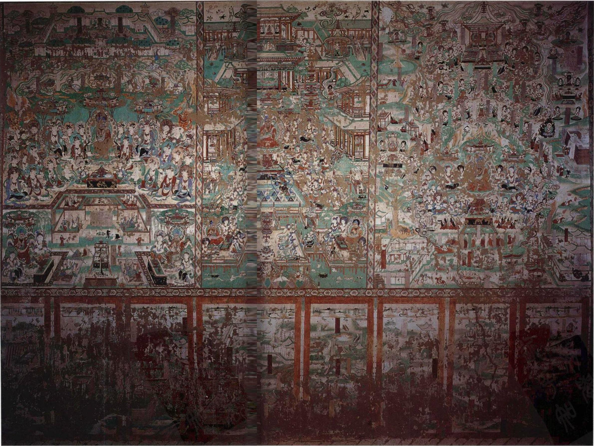 【神游千年,大美敦煌】中唐-159窟南壁-弥勒经变:剃度漱口、洗心革面;法华经变:比喻图解经义;观经变:乐舞翩跹;东壁门-维摩诘经变【高清大图 ...