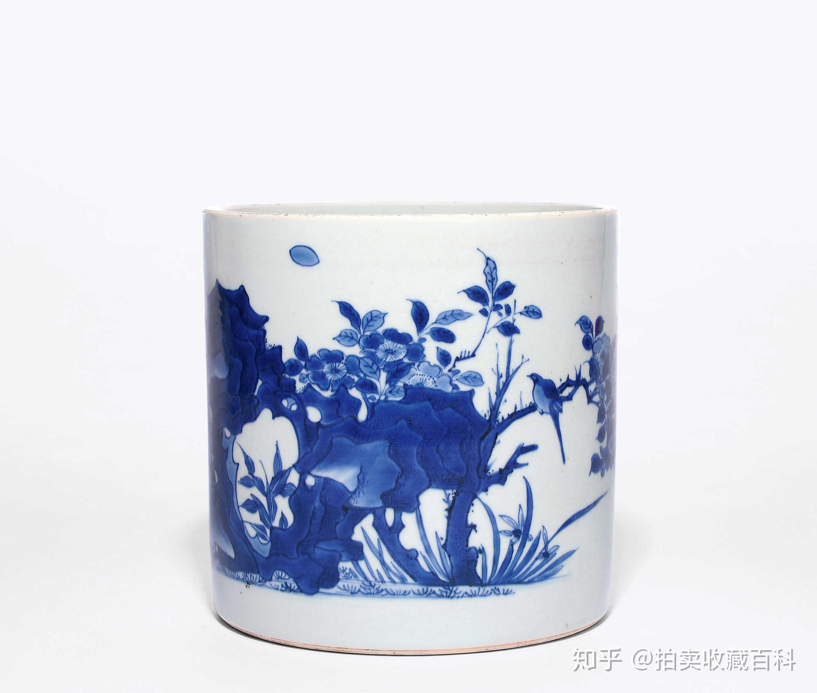 第16名 清顺治 青花花鸟纹笔筒