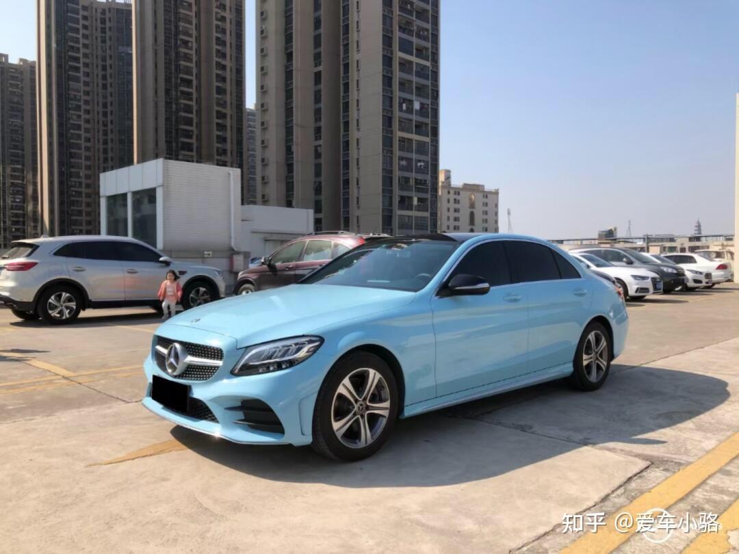 杭州奔驰c系车身改色贴膜漆面海风蓝改色膜施工效果