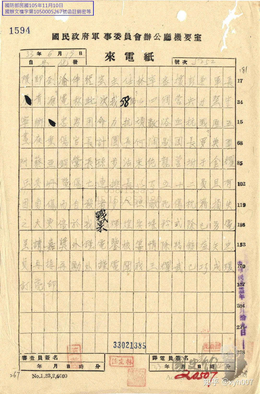 王耀武電林蔚據彭位仁報稱七十四軍五十八師所部堅守寧鄉力抗頑敵戰果