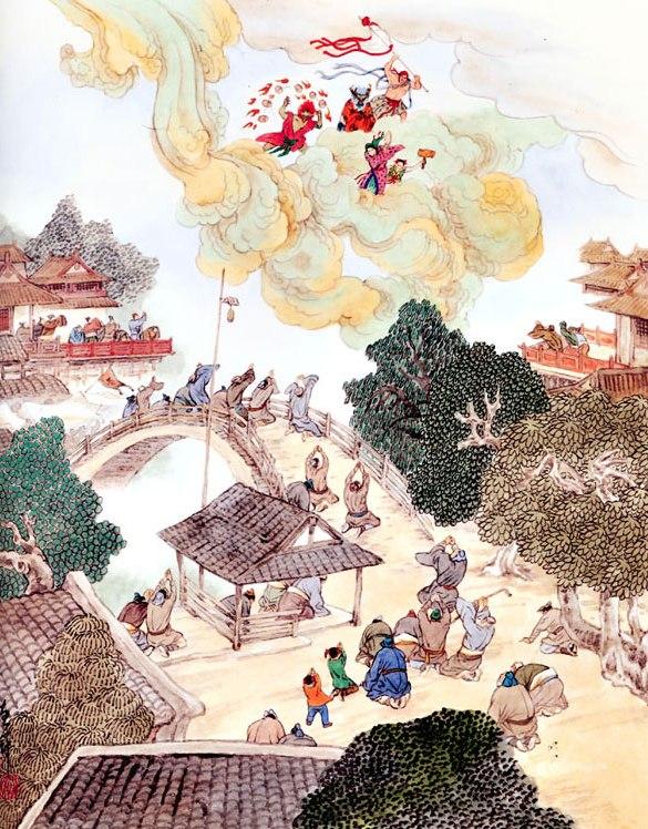 西游记原著十套珍稀古画插图第87回凤仙郡冒天止雨孙大圣劝善施霖