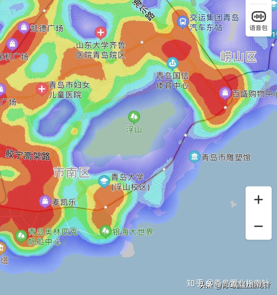 浮山前的:我们来看看青岛的热力图.