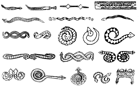 南方土著民族南蛮蛇种图腾核心几何印纹陶古越族蛇图腾崇拜动物纹南方