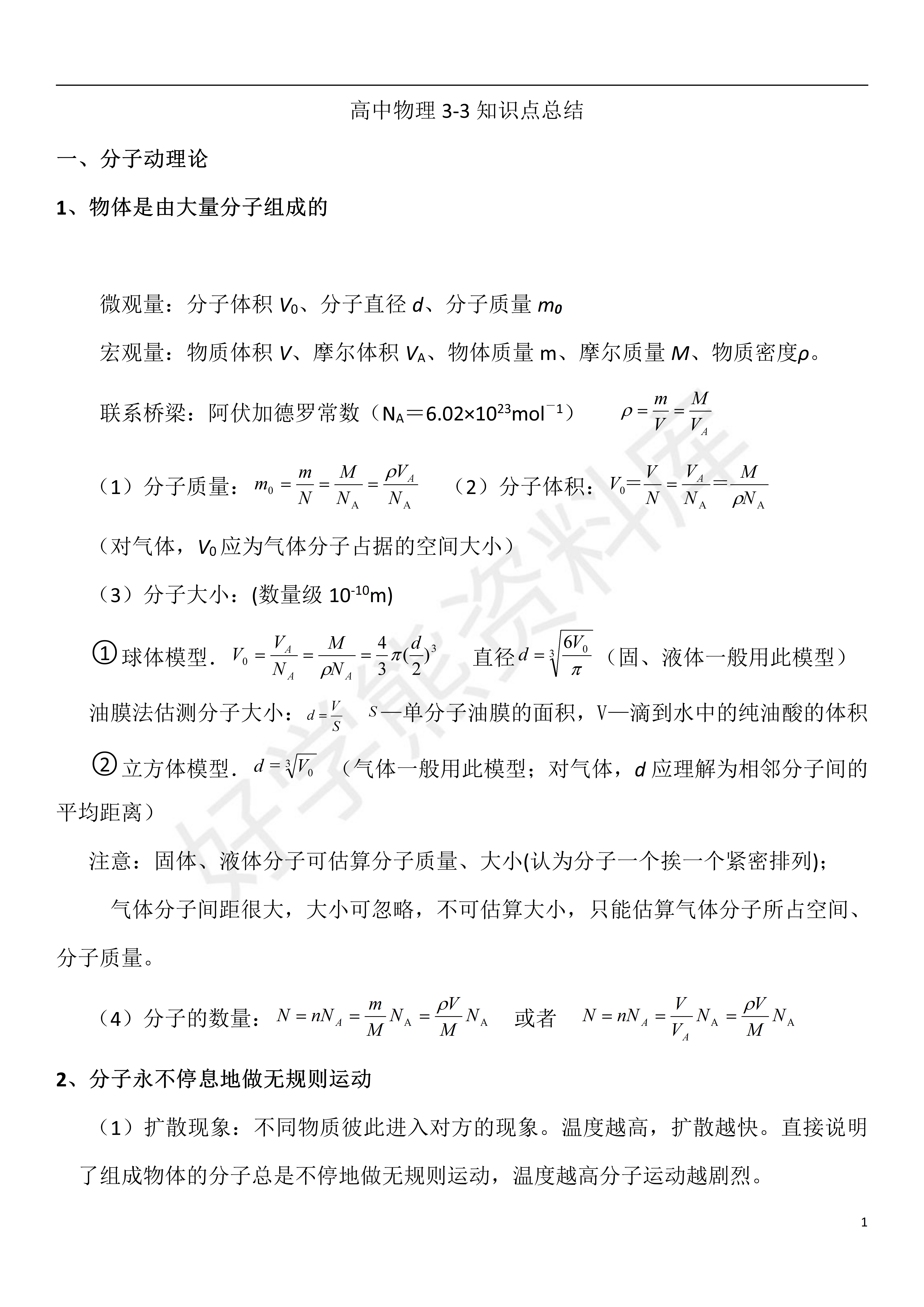 物理选修3_3知识梳理图图片