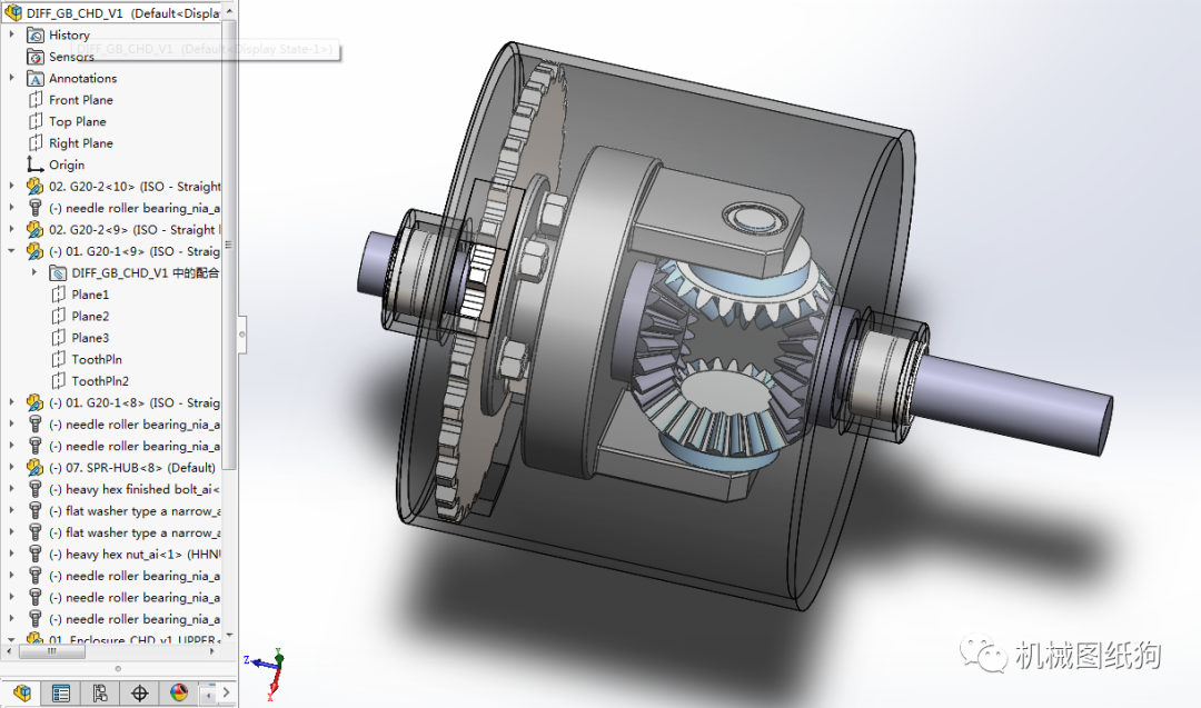 差減變速器鏈傳動差速器結構3d圖紙solidworks設計