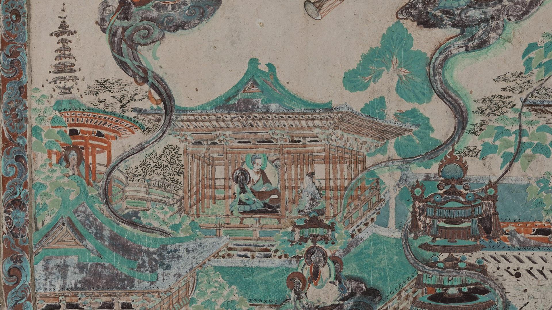 【神游千年,大美敦煌】盛唐-172窟南壁-观无量寿经变:细腻密体画,典雅