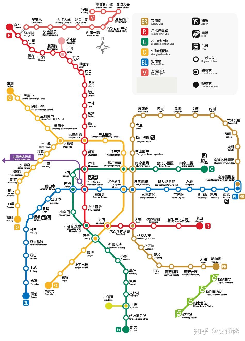 台北捷运各通车路线起迄点及列车行驶区段路线