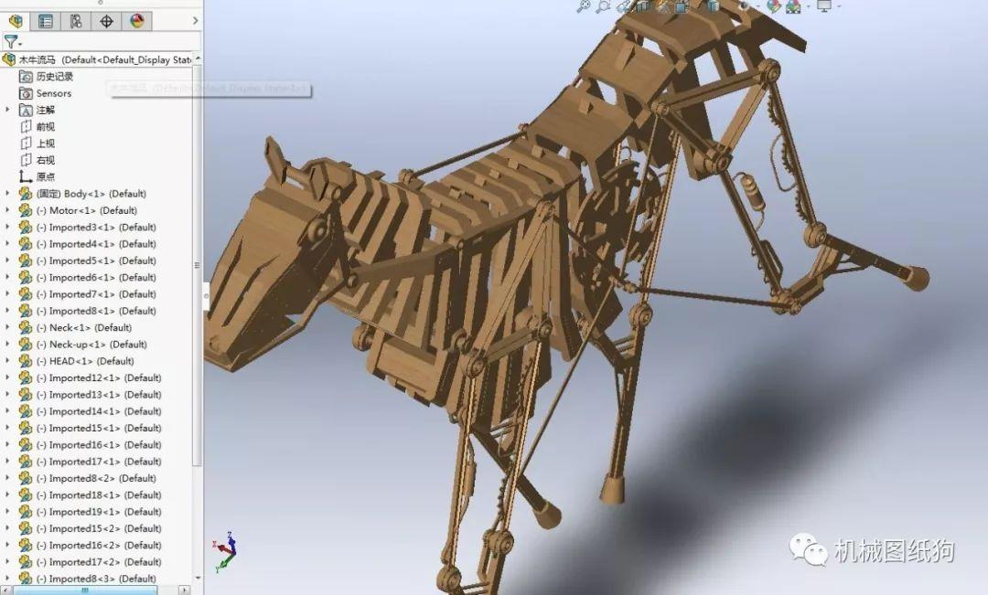 精巧机构木牛流马机械马模型3d图纸solidworks设计