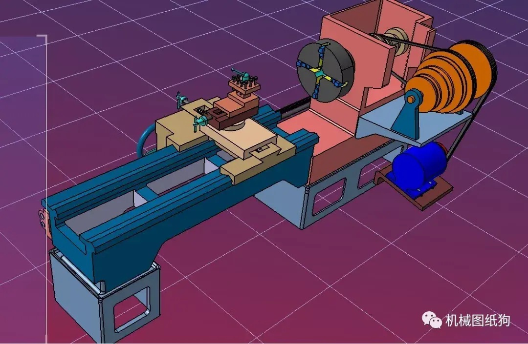 工程机械普通带式车床演示结构3d图纸catia设计附stp
