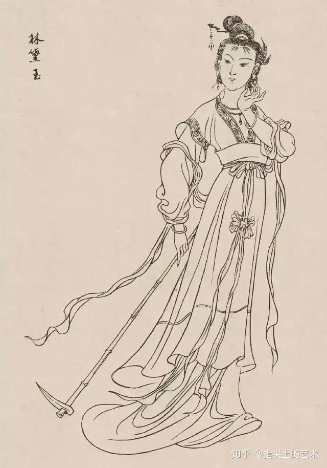 白描古典人物绘画素描勾勒细腻灵动传神