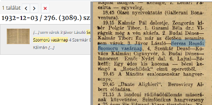 （1932 年 12 月 3 日电台首次播放由卡尔马帕尔演唱的「Szomoru Vasarnap」的预告）