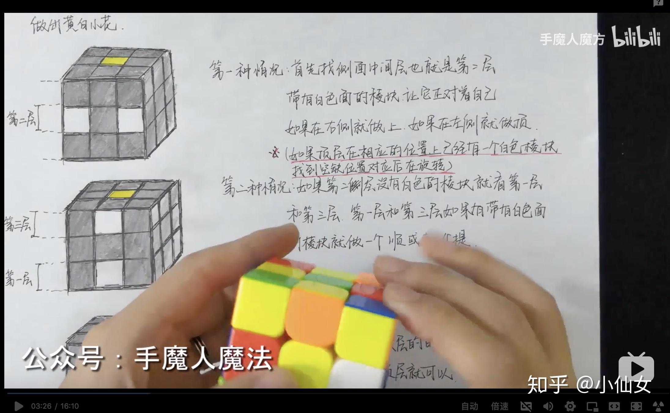 第一步:做白色十字我是在b站向【手魔人魔方】学习的,以下是他视频中