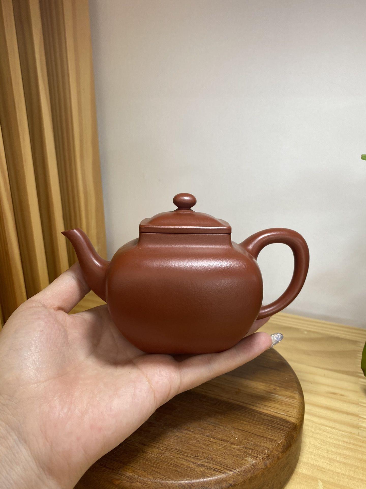 丁山紫砂壶大师方彩娣作品「浑四方壶」家藏朱泥270毫升-藏壶匠