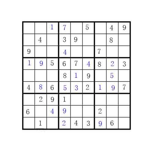 第7宫中,4在第8行第3列,第4行中,4在第6列,第2宫中,4在第3行第4列,第4