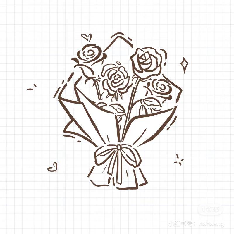 手绘花束(黑白线稿)素材