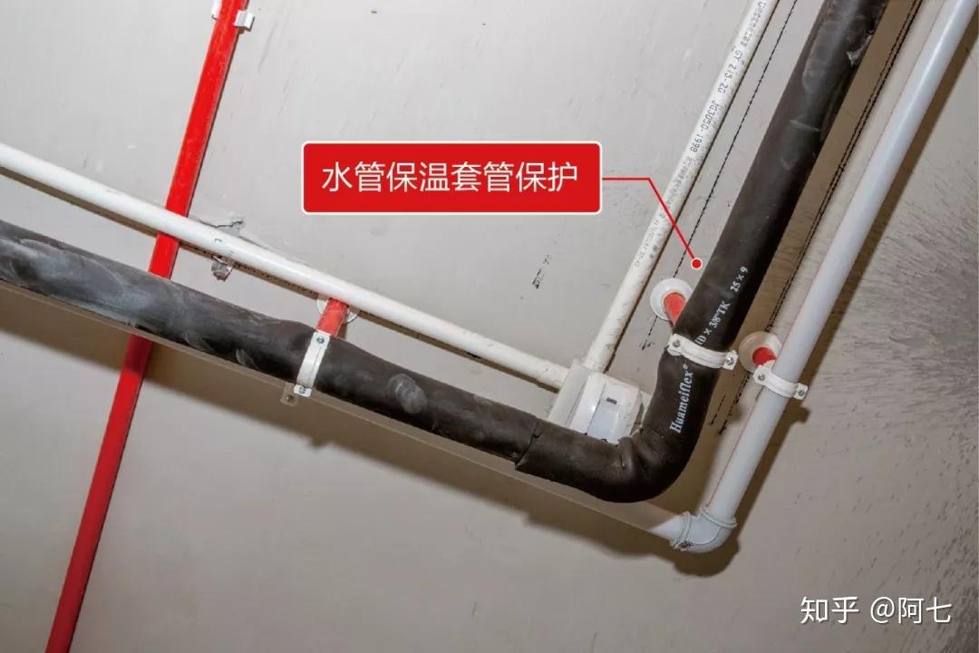 水管保温套管保护线路走向横平竖直,标准规范▲强弱电线管分色便于