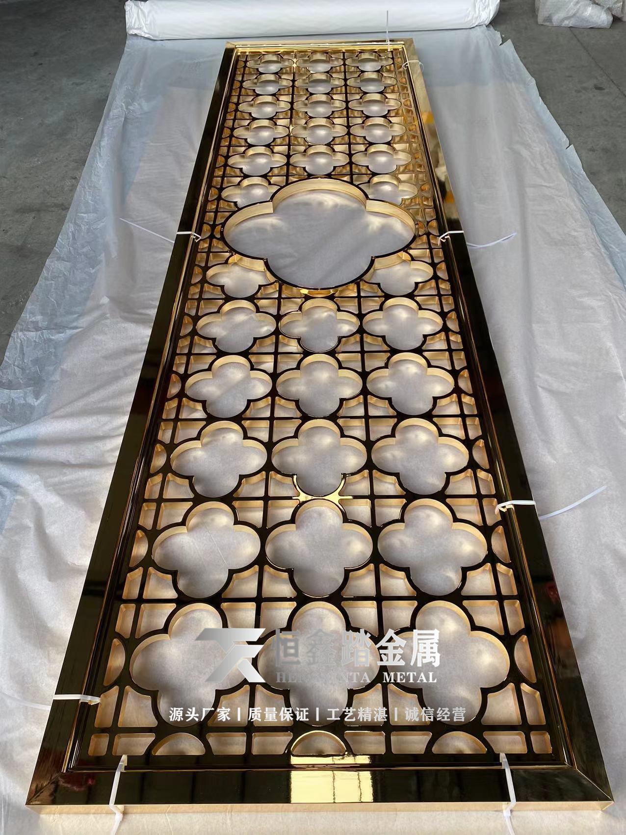 实心铝板雕刻屏风k金表面铝艺镂空k金屏风