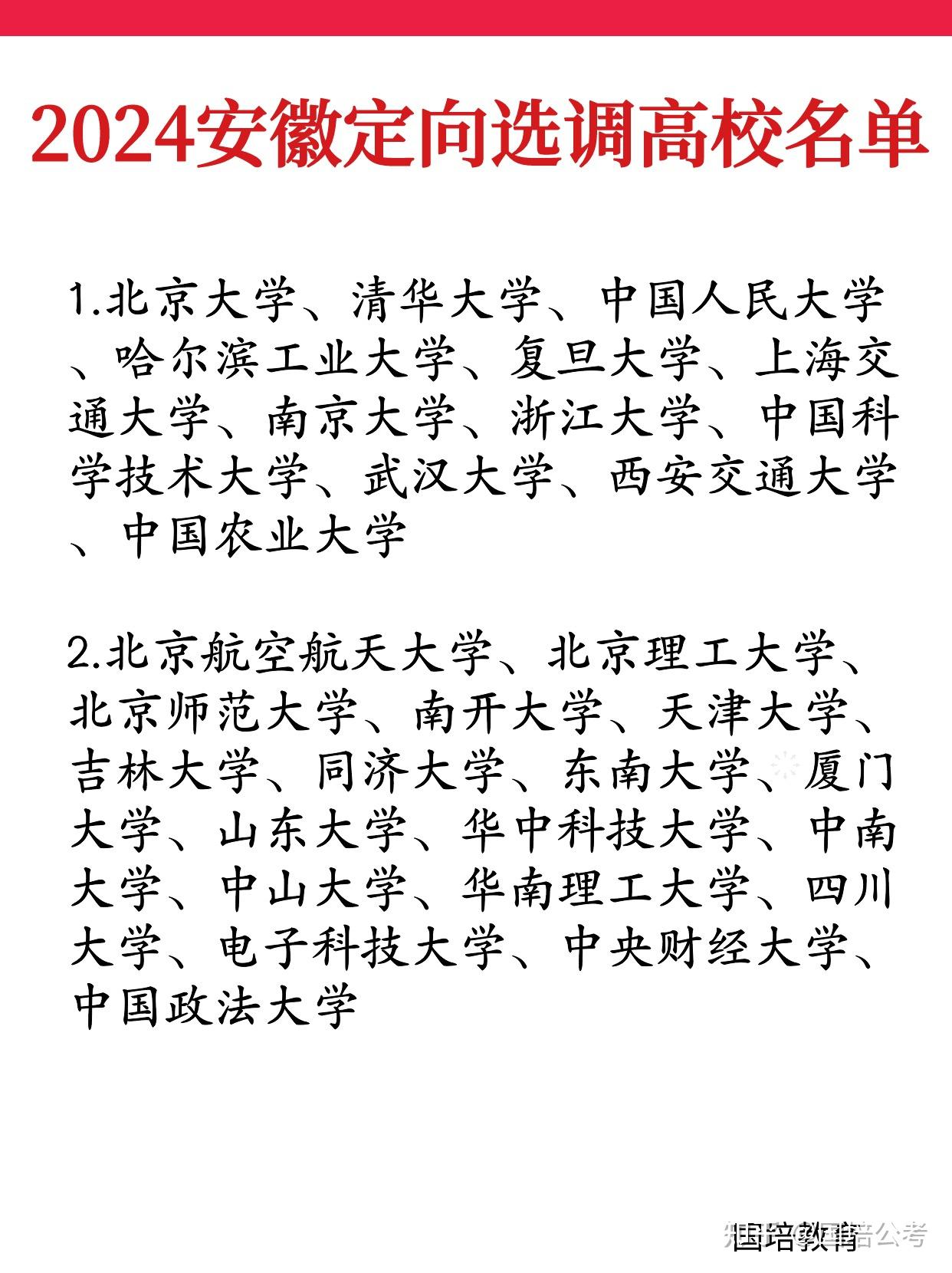2024安徽定向选调高校名单（国培教育） - 知乎
