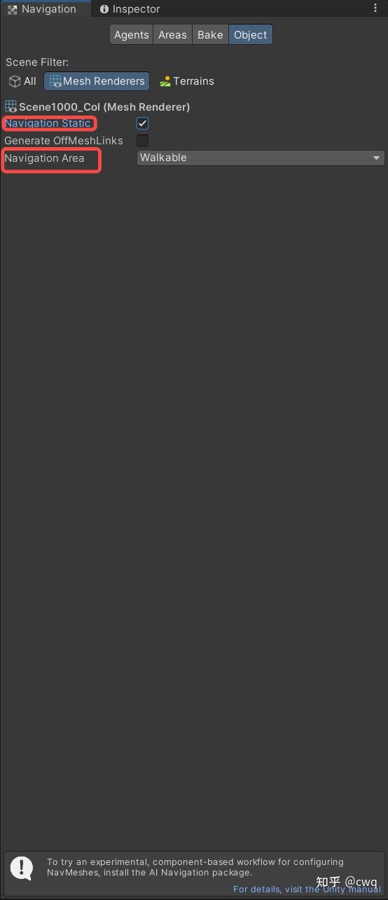 Unity navigation static area 