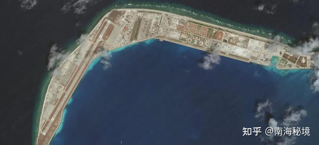 美济岛西北礁坪局部卫星图,街道笔直,楼房鳞次栉比永暑岛陆地面积2
