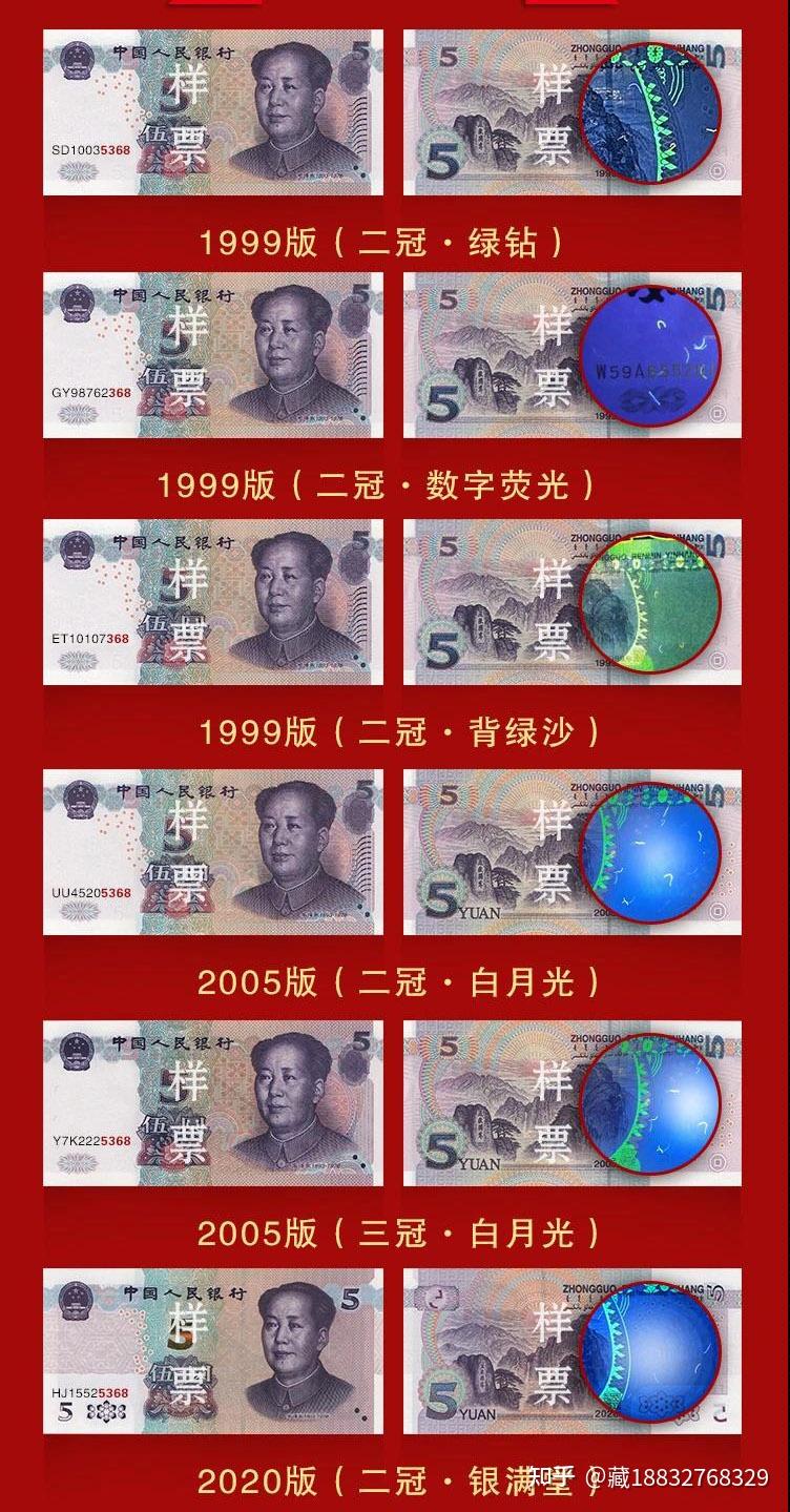 第五套荧光钞大全套》将1999年至2021年发行过的所有的人民币全部收录