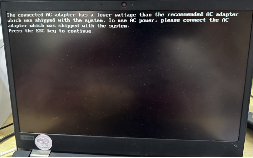 ThinkPad S2插着电源开机报The connected AC adapter has a lower wattage than the