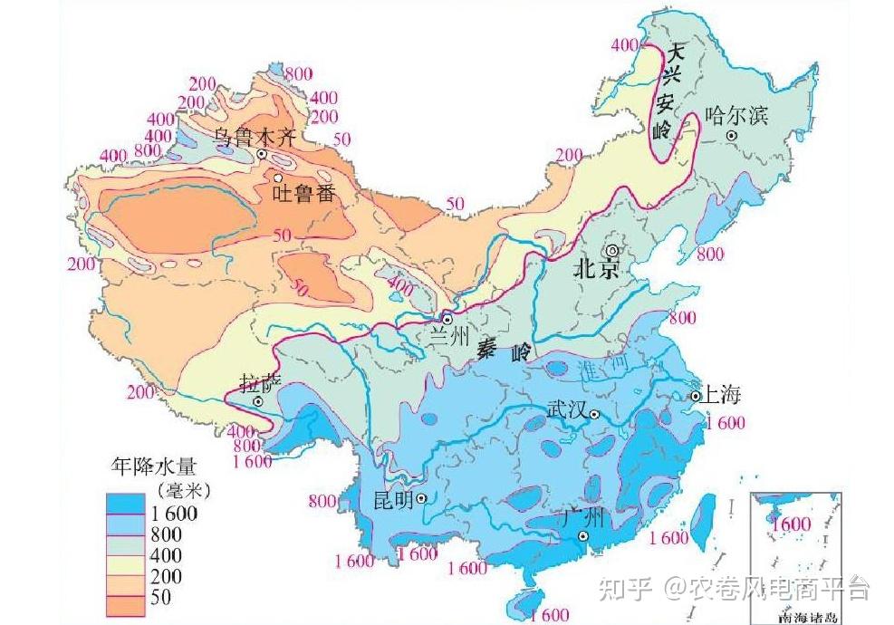 (1)中国年降水量分布季节