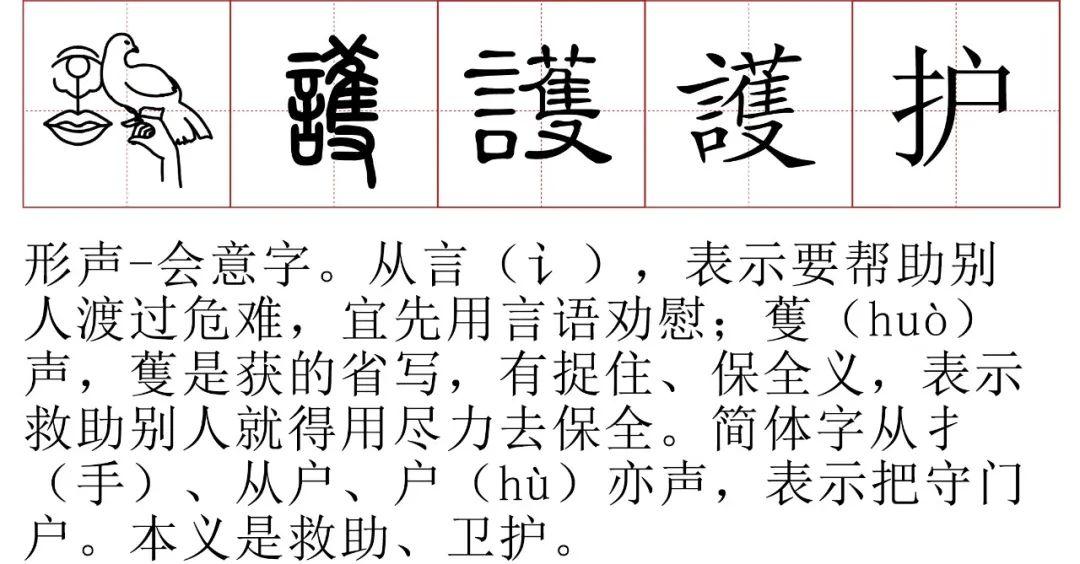繁体的"护"是从甲骨文开始延续下来的,最基础的涵义其实是用"言语宽慰