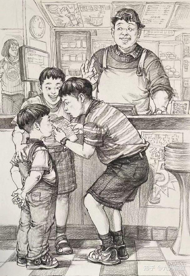 所以画出来的场景速写还是感到自然真实,主体突出,构图丰满完整