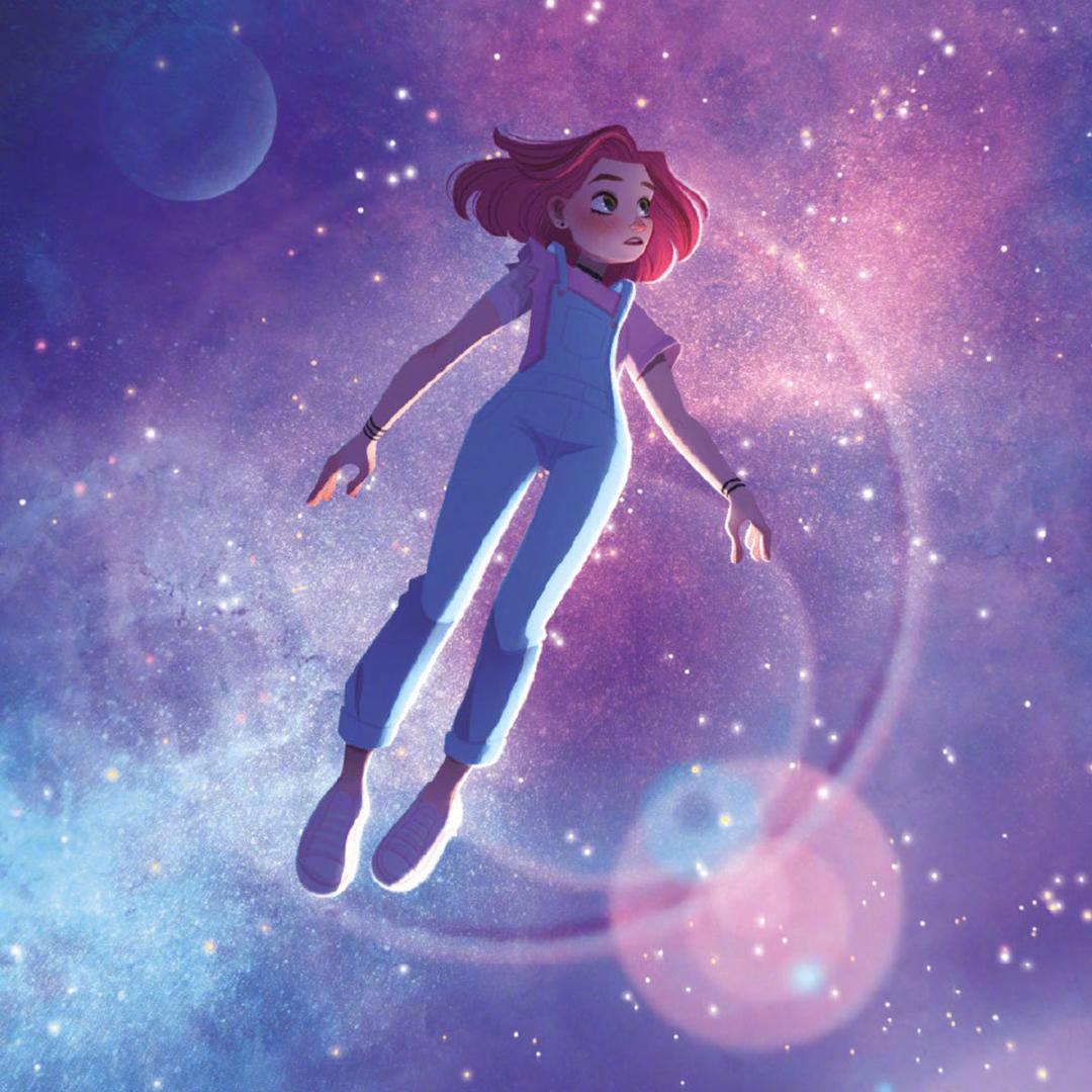 欧美风格的卡通少女插画,用光影点缀画面,营造温暖治愈的氛围感