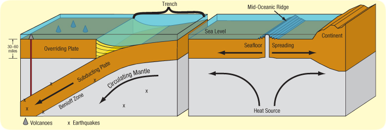 首先,板塊與其他板塊之間有三種邊界:洋脊(oceanic ridge),洋溝