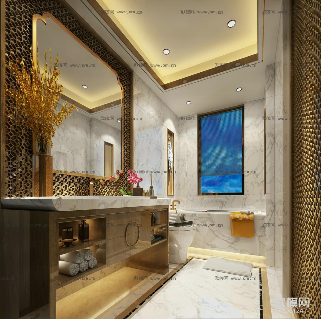 新中式卫浴空间|三维|建筑/空间|卫浴空间设计师 - 原创作品 - 站酷 (ZCOOL)